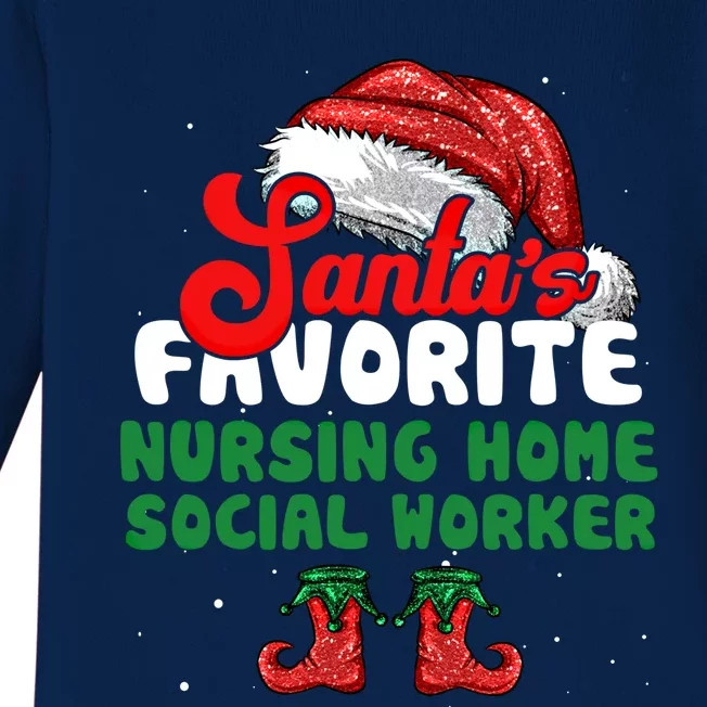 Funny Santa's Favorite Nursing Home Social Worker Christmas Cute Gift Baby Long Sleeve Bodysuit