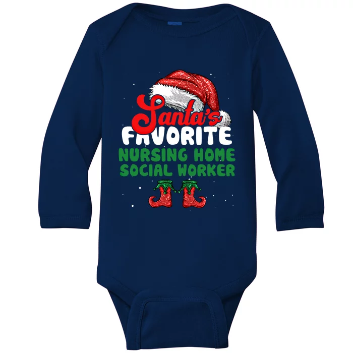 Funny Santa's Favorite Nursing Home Social Worker Christmas Cute Gift Baby Long Sleeve Bodysuit