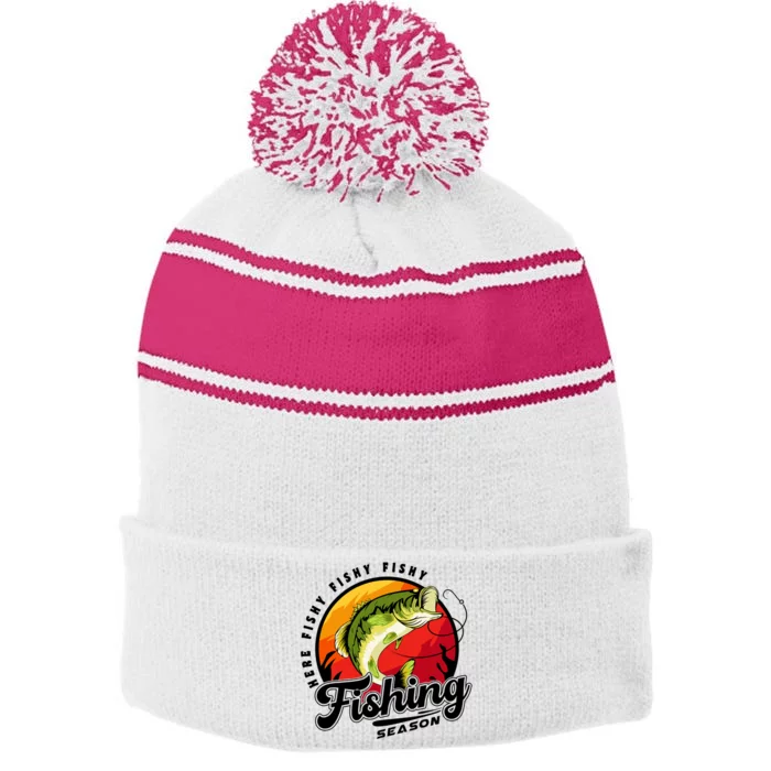 Fishing Season Fisherman Fishing Lovers Gifts Stripe Pom Pom Beanie