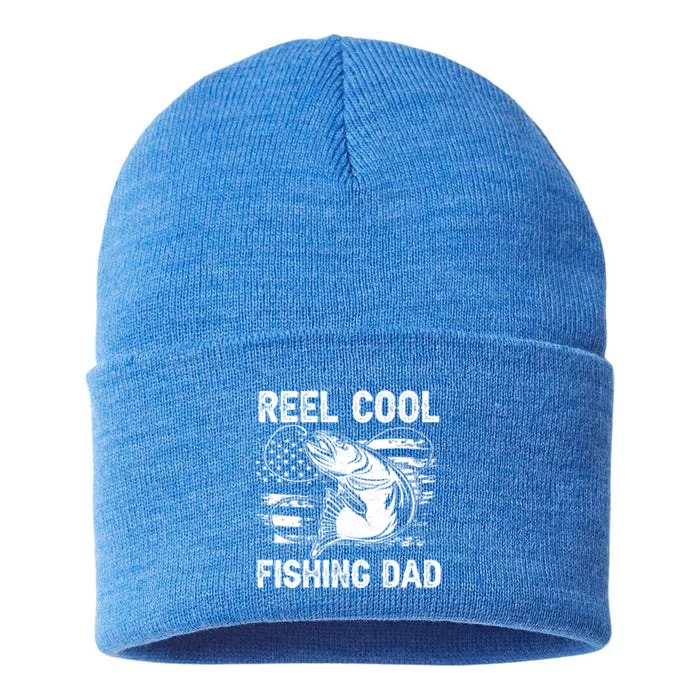 Fishing Stuff For Fathers Day Reel Cool Dad American Flag Meaningful Gift Sustainable Knit Beanie