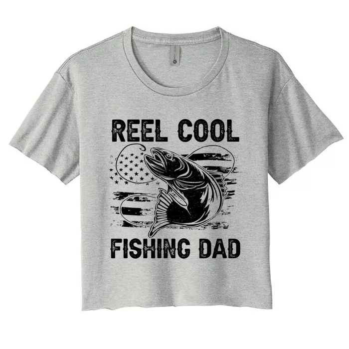 Fishing Stuff For Fathers Day Reel Cool Dad American Flag Meaningful Gift Women's Crop Top Tee