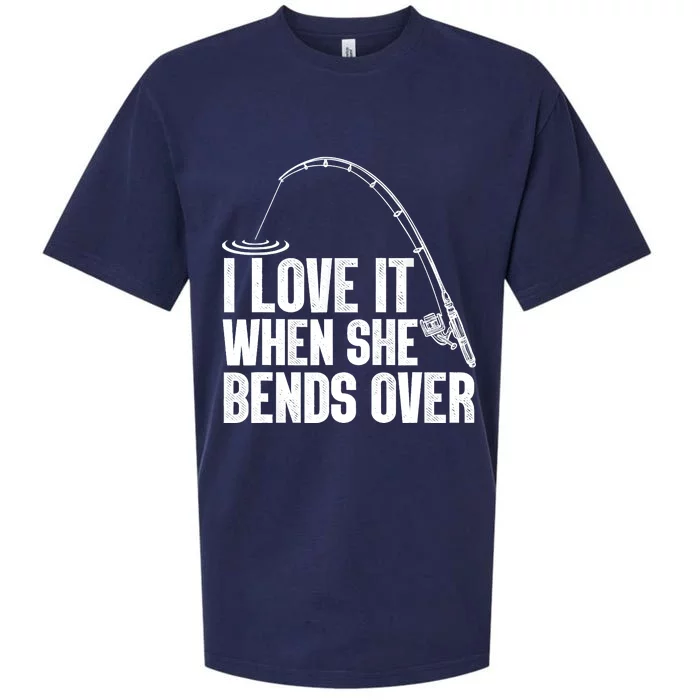 Fishing Shirt Funny I Love It When She Bends Over Shirt Funny Fly Fishing Meme Sueded Cloud Jersey T-Shirt