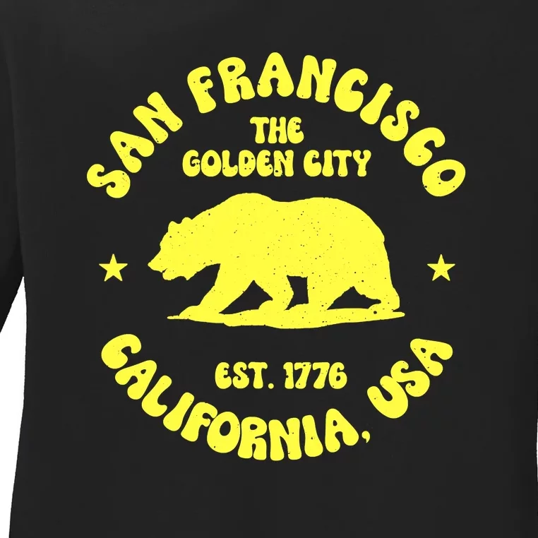 Funny San Francisco Retro California Bear Travel Ladies Long Sleeve Shirt