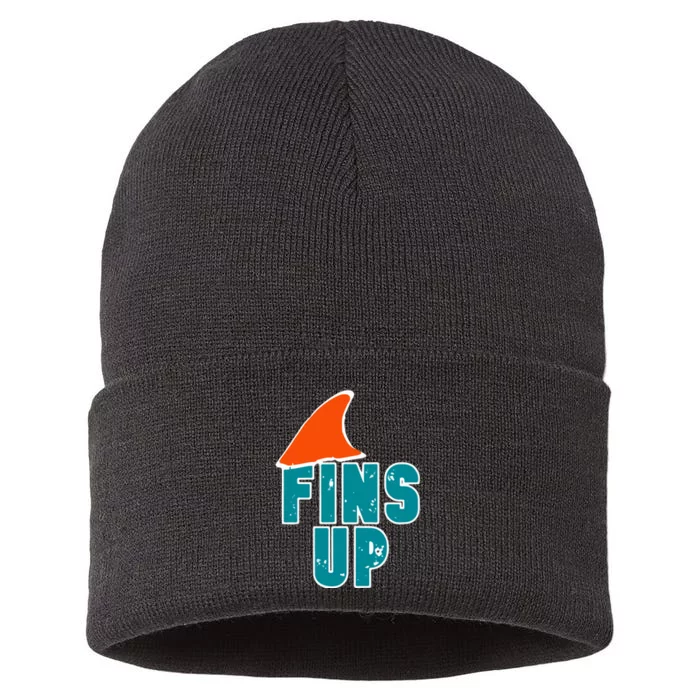 Funny Sport Fins Up Gift For Miami Fan Sustainable Knit Beanie