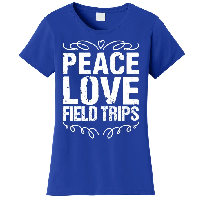 Funny School Field Day Trips Vibes Peace Love Field Trips Gift Women's T-Shirt