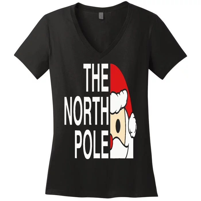 Funny Santa Face Christmas Parody The North Pole Women's V-Neck T-Shirt