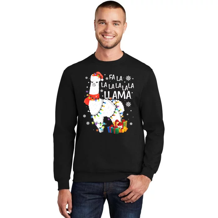 Funny Santa Fa La Llama Christmas Merry Xmas Team Santa Tall Sweatshirt