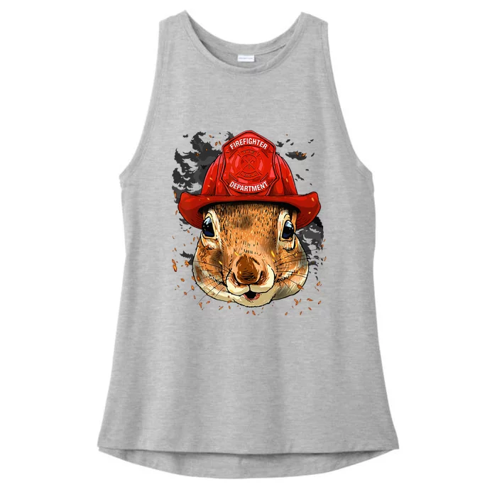 Firefighter Squirrel Fire Department Fireman Squirrel Lover Ladies Tri-Blend Wicking Tank