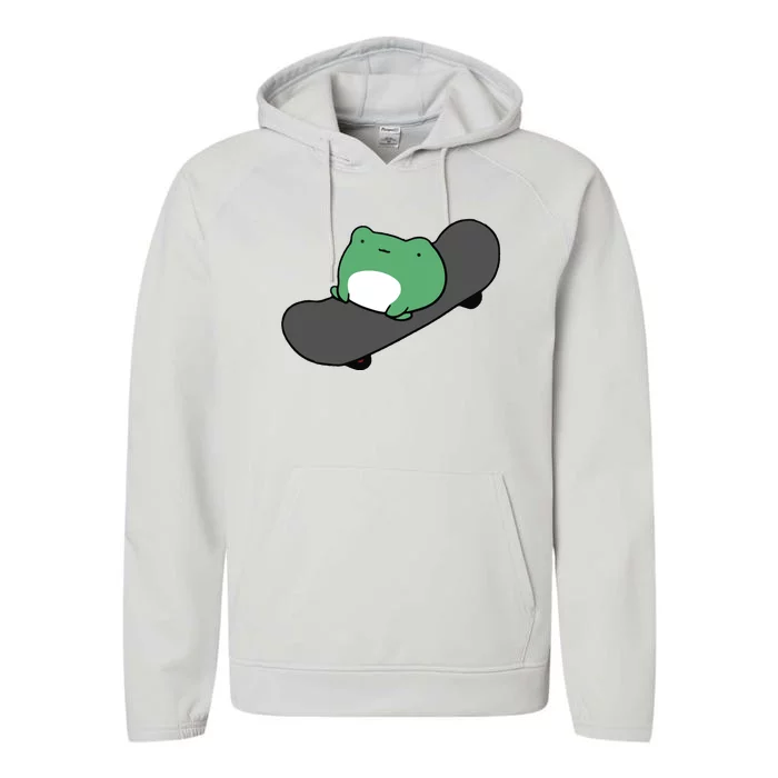 Funny Skateboarding Frog Performance Fleece Hoodie