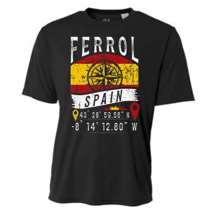 Ferrol Spain Flag Gps Coordinates Of Ferrol Cooling Performance Crew T-Shirt