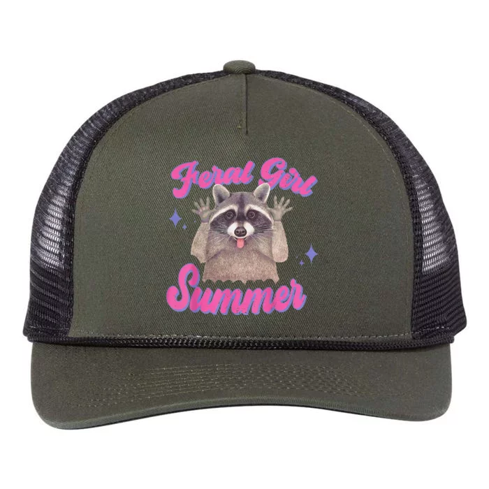 Feral Summer Funny Raccoon Retro Rope Trucker Hat Cap