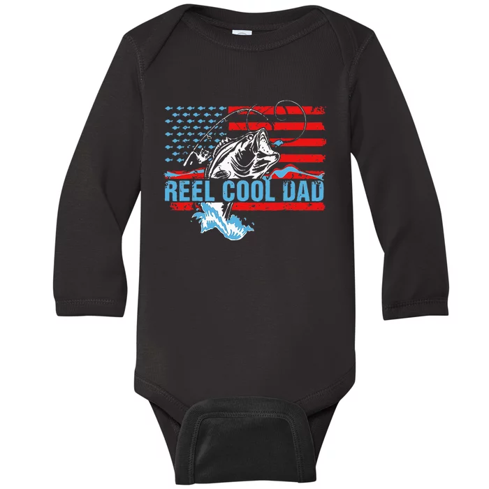 Fishing Stuff For Fathers Day Reel Cool Dad American Flag Baby Long Sleeve Bodysuit