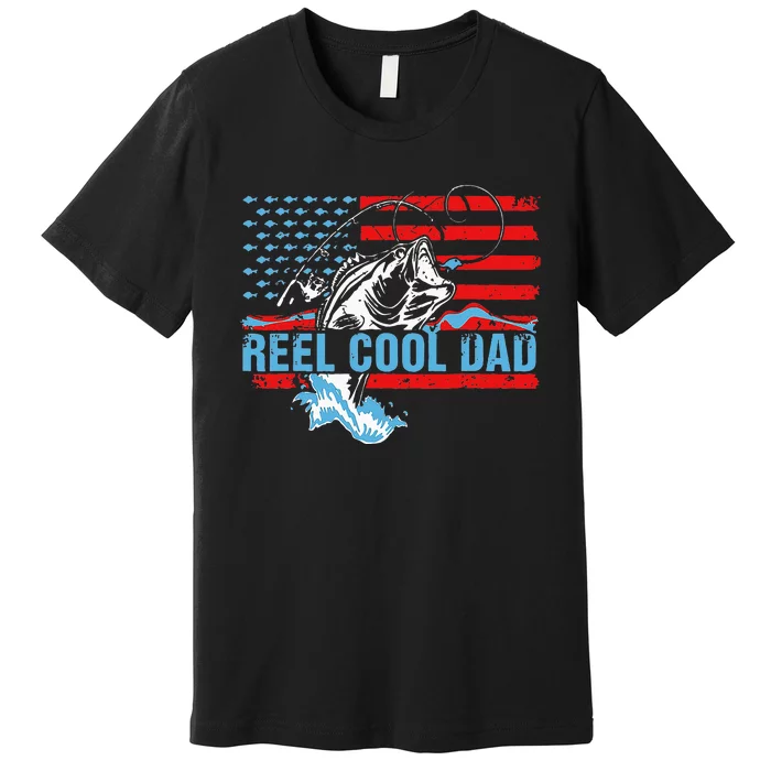 Fishing Stuff For Fathers Day Reel Cool Dad American Flag Premium T-Shirt