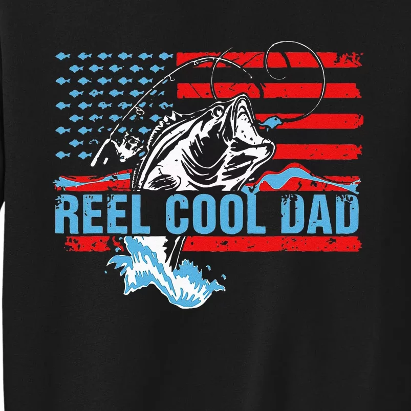 Fishing Stuff For Fathers Day Reel Cool Dad American Flag Tall Sweatshirt