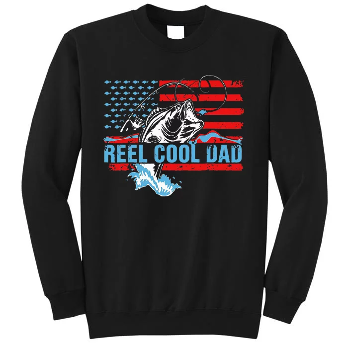 Fishing Stuff For Fathers Day Reel Cool Dad American Flag Tall Sweatshirt