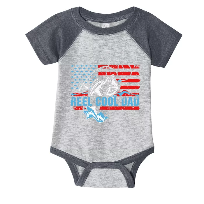 Fishing Stuff For Fathers Day Reel Cool Dad American Flag Infant Baby Jersey Bodysuit