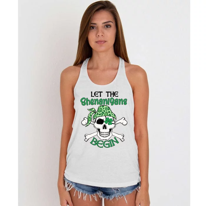 Let The Shenanigans Begin ST Patricks Day Women's Knotted Racerback Tank