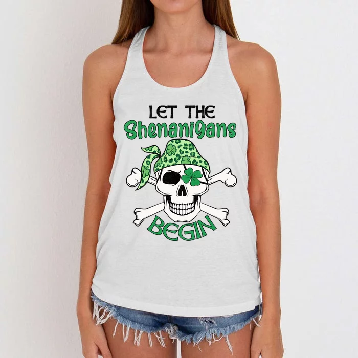 Let The Shenanigans Begin ST Patricks Day Women's Knotted Racerback Tank