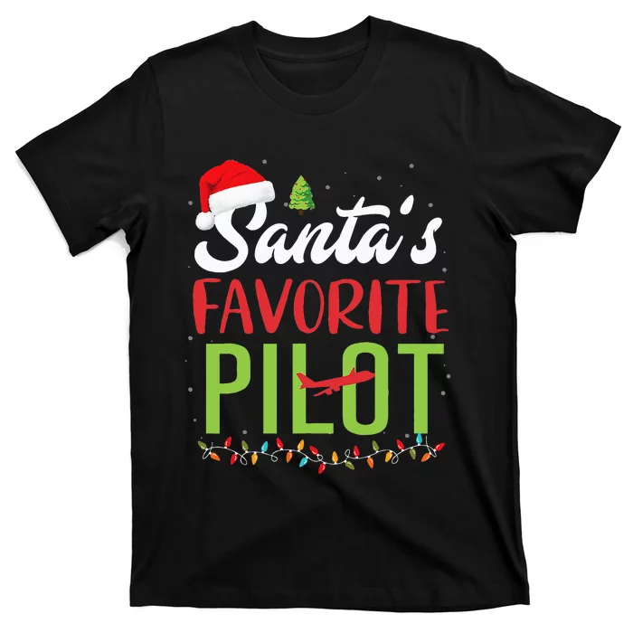 Funny SantaS Favorite Pilot Christmas Santa Hat Lights T-Shirt