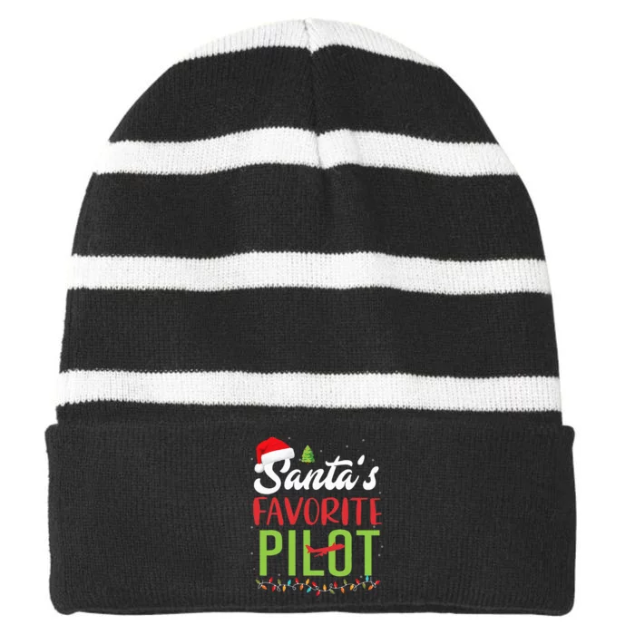 Funny SantaS Favorite Pilot Christmas Santa Hat Lights Striped Beanie with Solid Band