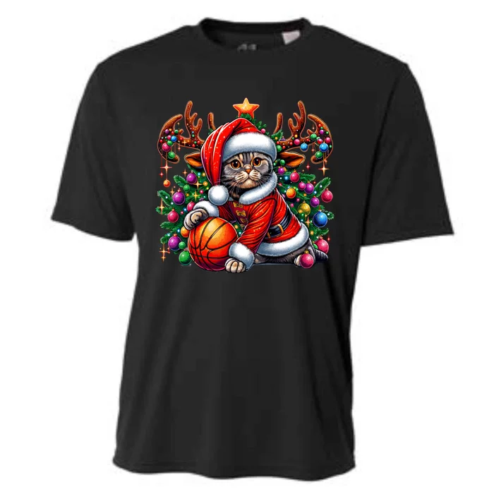 Funny Scottish Fold Cat Play Basketball Christmas Meaningful Gift Cooling Performance Crew T-Shirt