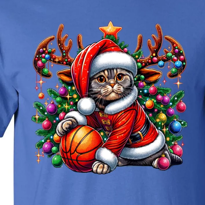 Funny Scottish Fold Cat Play Basketball Christmas Meaningful Gift Tall T-Shirt