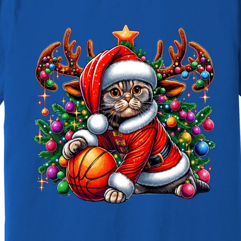 Funny Scottish Fold Cat Play Basketball Christmas Meaningful Gift Premium T-Shirt