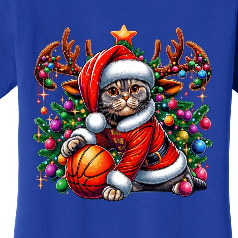 Funny Scottish Fold Cat Play Basketball Christmas Meaningful Gift Women's T-Shirt