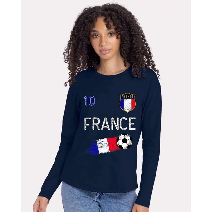 France Soccer Fans Jersey French Flag Football Lovers Premium Womens Cotton Relaxed Long Sleeve T-Shirt