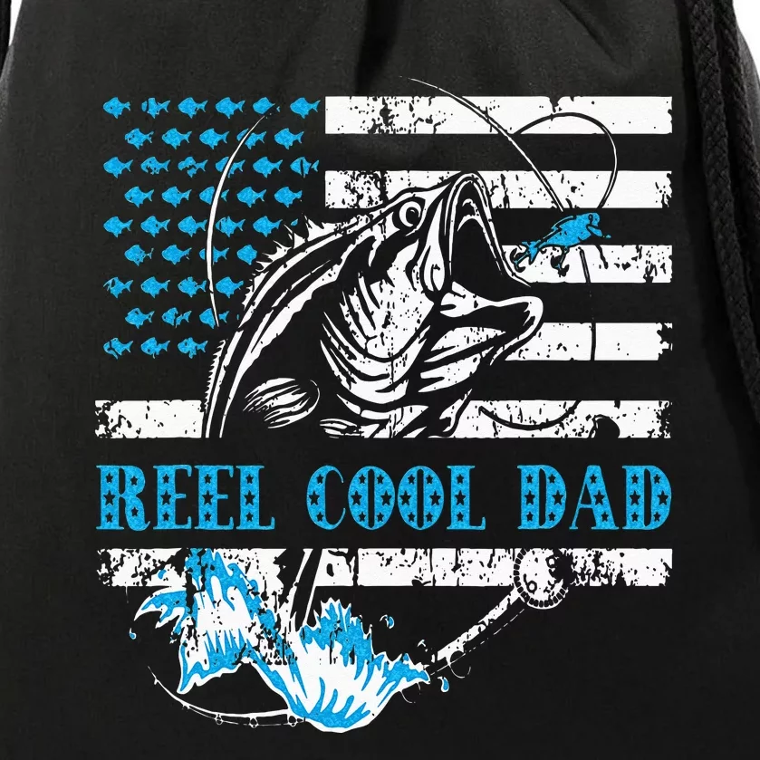 Fishing Stuff For Fathers Day Reel Cool Dad American Flag Drawstring Bag