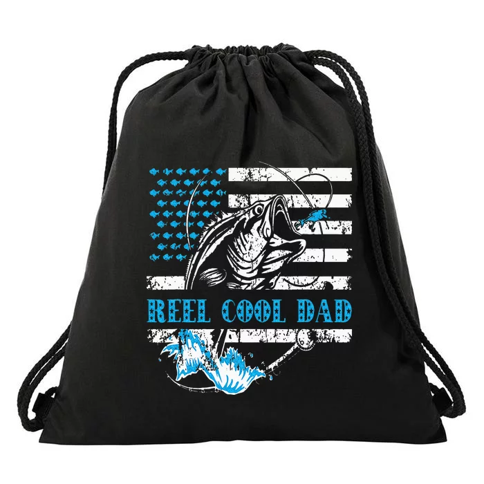 Fishing Stuff For Fathers Day Reel Cool Dad American Flag Drawstring Bag