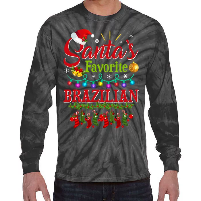 Funny SantaS Favorite Brazilian Christmas Santa Hat Light Tie-Dye Long Sleeve Shirt