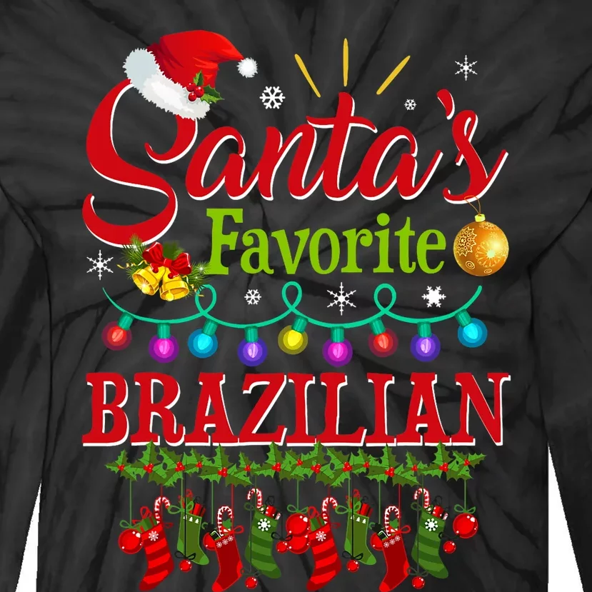 Funny SantaS Favorite Brazilian Christmas Santa Hat Light Tie-Dye Long Sleeve Shirt