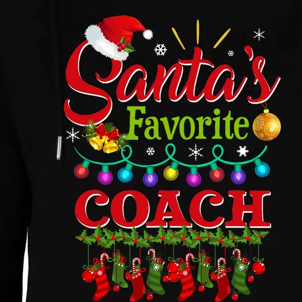 Funny SantaS Favorite Coach Christmas Santa Hat Light Womens Funnel Neck Pullover Hood