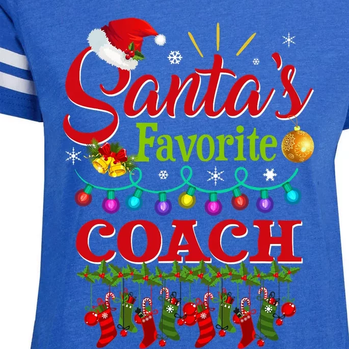 Funny SantaS Favorite Coach Christmas Santa Hat Light Enza Ladies Jersey Football T-Shirt