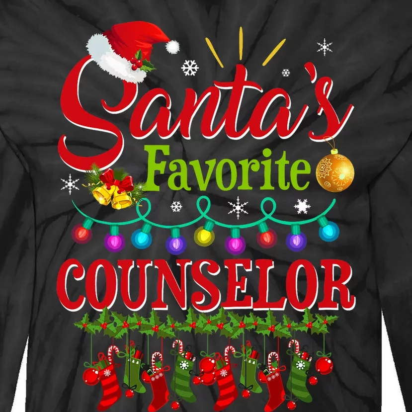 Funny SantaS Favorite Counselor Christmas Santa Hat Light Tie-Dye Long Sleeve Shirt