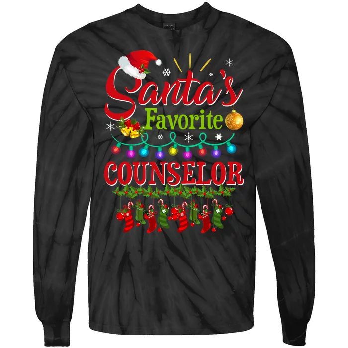 Funny SantaS Favorite Counselor Christmas Santa Hat Light Tie-Dye Long Sleeve Shirt