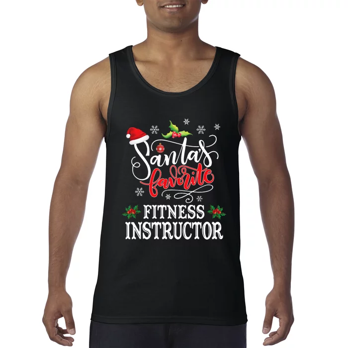 Funny SantaS Favorite Fitness Instructor Santa Hat Xmas Tank Top