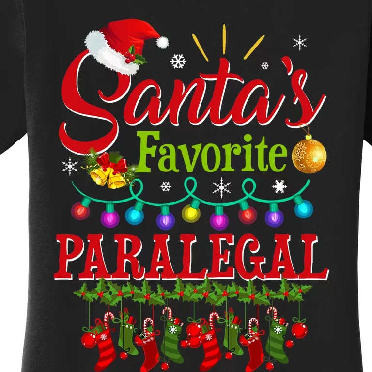 Funny SantaS Favorite Paralegal Christmas Santa Hat Light Women's T-Shirt