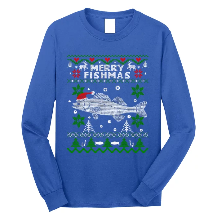 Fishing Santa Fishing Pajamas Ugly Christmas Merry Fishmas Cute Gift Long Sleeve Shirt