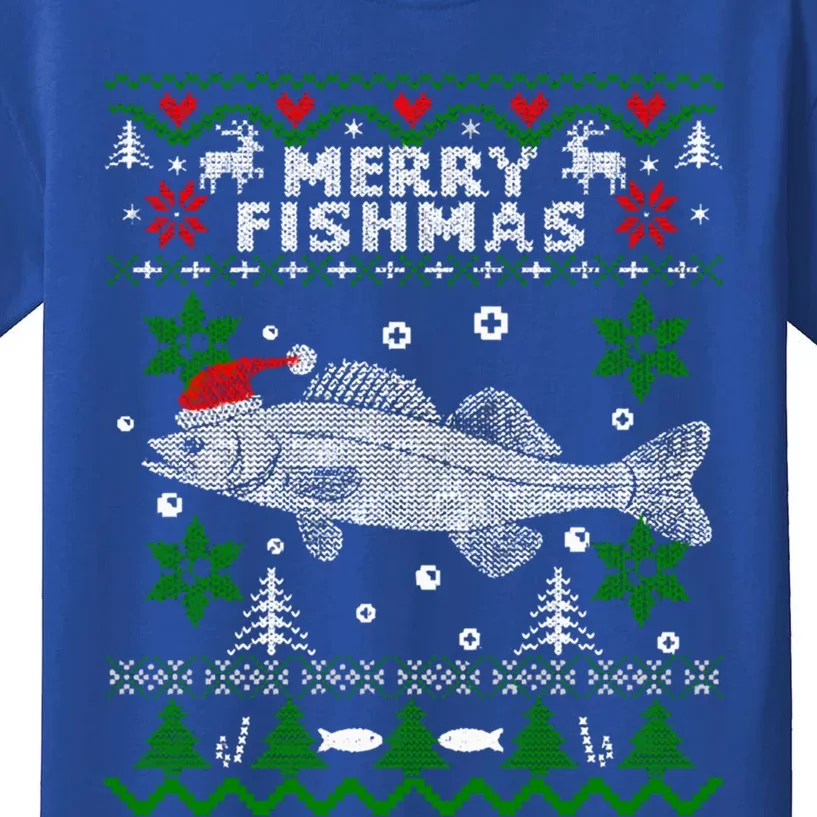 Fishing Santa Fishing Pajamas Ugly Christmas Merry Fishmas Cute Gift Kids T-Shirt