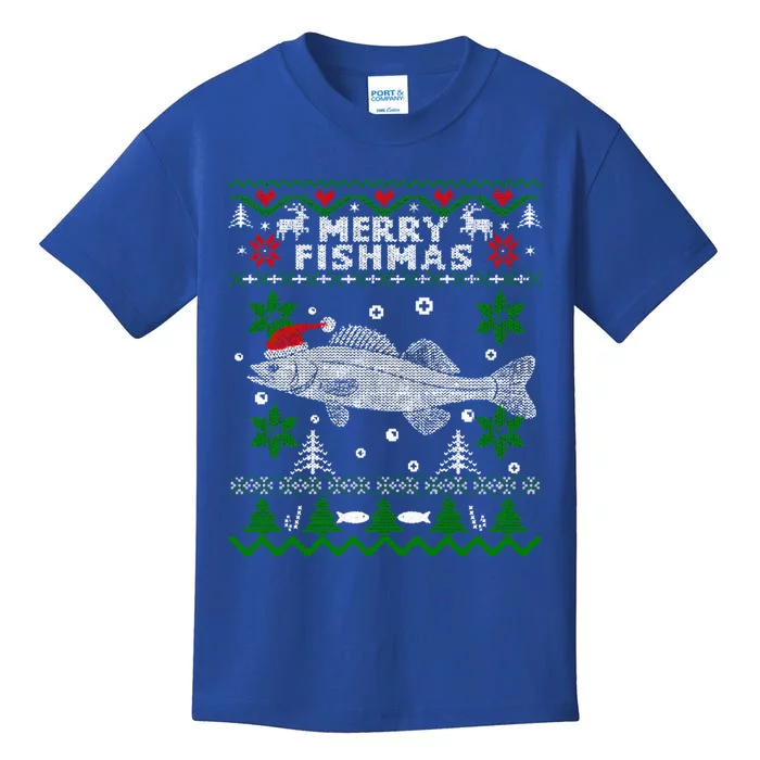 Fishing Santa Fishing Pajamas Ugly Christmas Merry Fishmas Cute Gift Kids T-Shirt