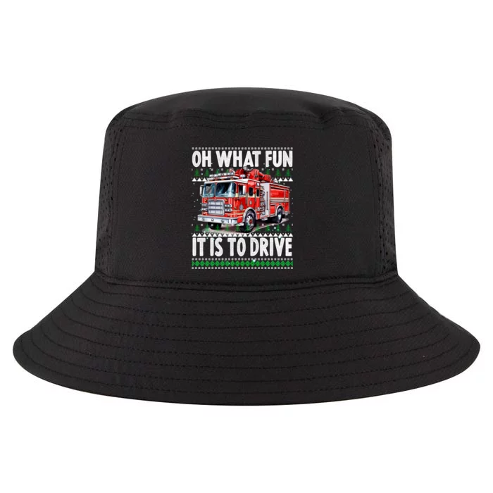 Firefighter Son Family Ugly Christmas Oh What Fine It Is To Drive Cool Comfort Performance Bucket Hat