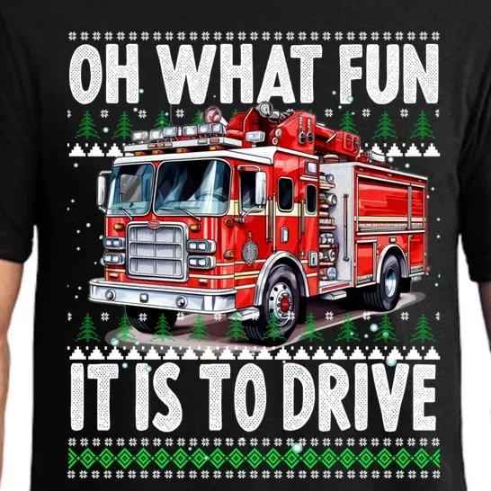 Firefighter Son Family Ugly Christmas Oh What Fine It Is To Drive Pajama Set