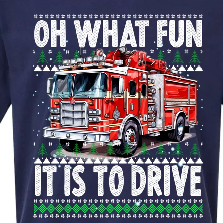 Firefighter Son Family Ugly Christmas Oh What Fine It Is To Drive Sueded Cloud Jersey T-Shirt