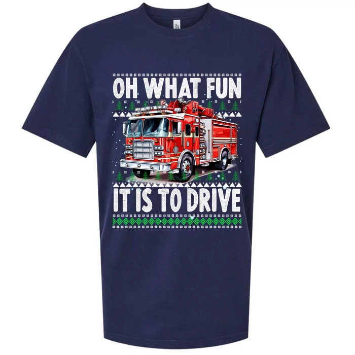 Firefighter Son Family Ugly Christmas Oh What Fine It Is To Drive Sueded Cloud Jersey T-Shirt