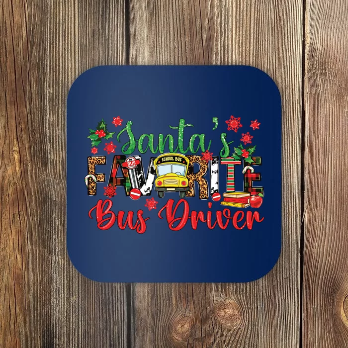 Funny Santas Favorite School Bus Driver Christmas Leopard Coaster