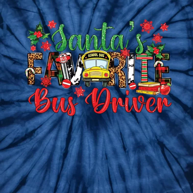 Funny Santas Favorite School Bus Driver Christmas Leopard Tie-Dye T-Shirt