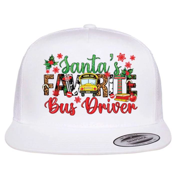 Funny Santas Favorite School Bus Driver Christmas Leopard Flat Bill Trucker Hat