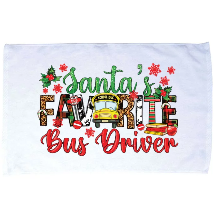 Funny Santas Favorite School Bus Driver Christmas Leopard Microfiber Hand Towel